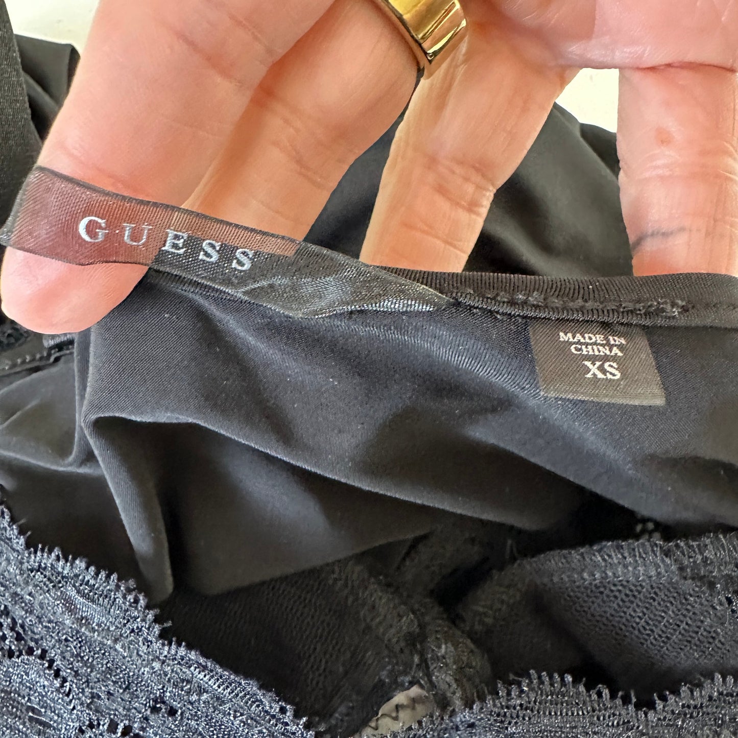 Guess Black Lace V-Neck Spaghetti Strap Slip Dress