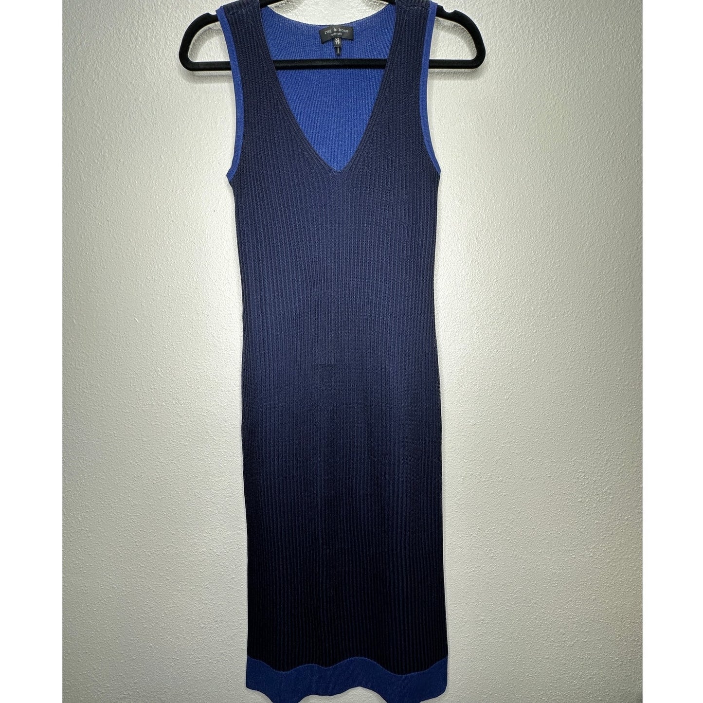 rag & bone Navy Blue Cora Ribbed Double Knit V-Neck Sleeveless Midi Dress XS