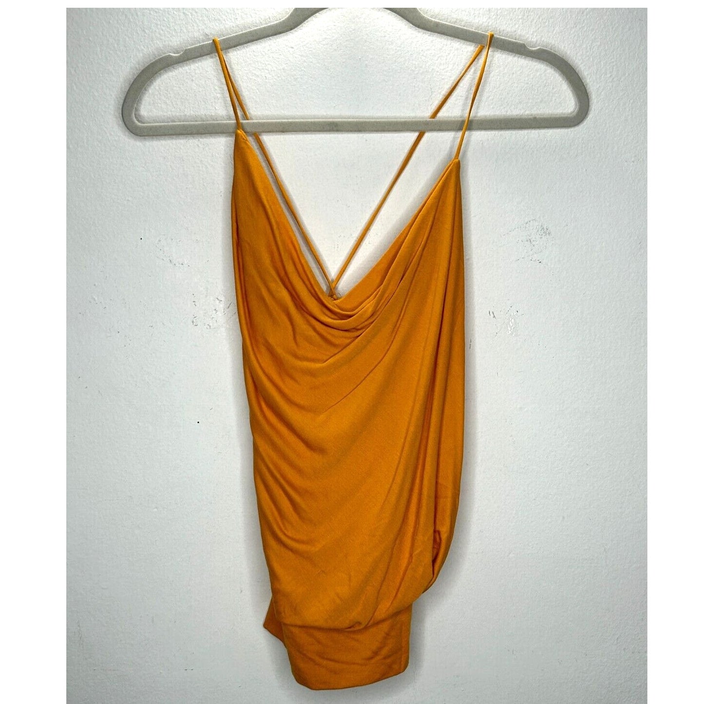 BCBGMAXAZRIA Orange Simone Flame Drape Open Criss Cross Tie Back Summer Top XS