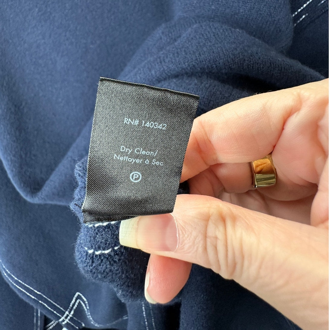 Elizabeth and James Navy with White Stitch Long Sleeve Hooded Sweater L