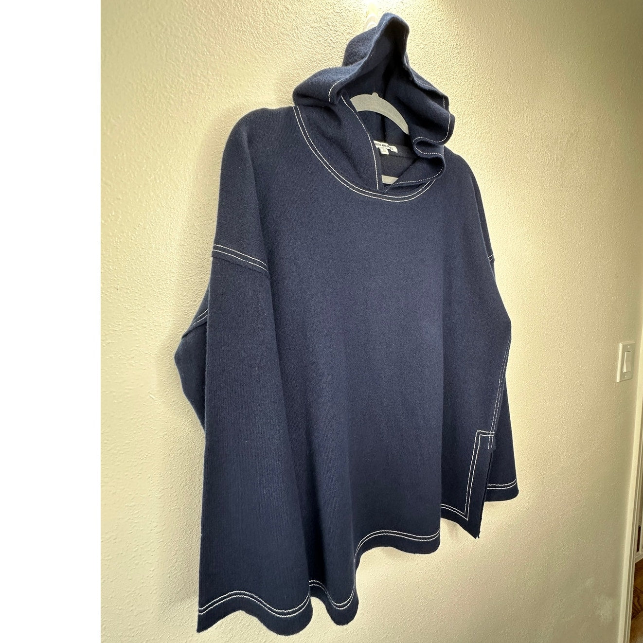 Elizabeth and James Navy with White Stitch Long Sleeve Hooded Sweater L