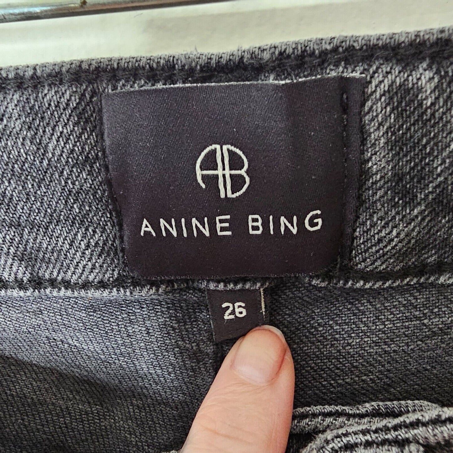 Anine Bing Dark Gray High Waist Slim Skinny Denim Jean Zip Fly Button Close 26