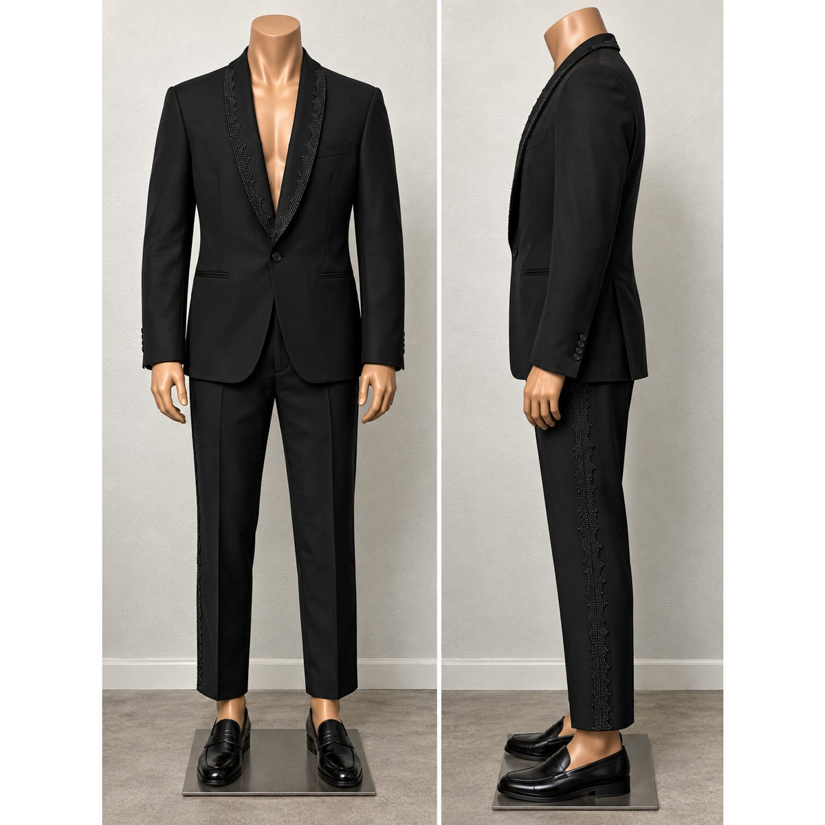 Alexander McQueen Black Embellished Wool Mohair Tuxedo Suit Men's US 40