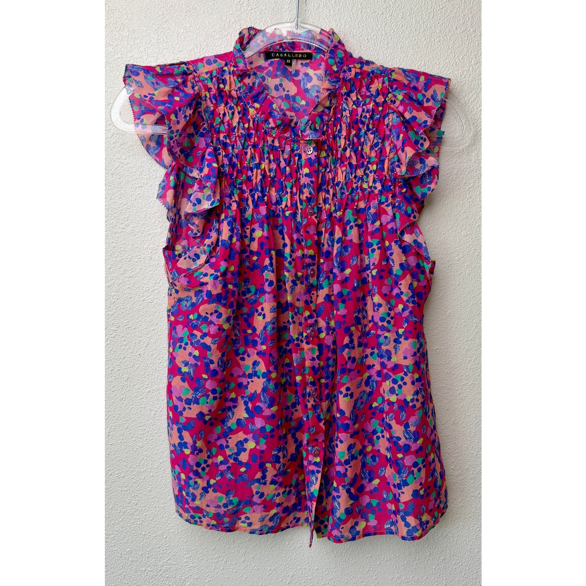 Caballero Evelyn Multi Dot Ruffle Top Women XS Pink