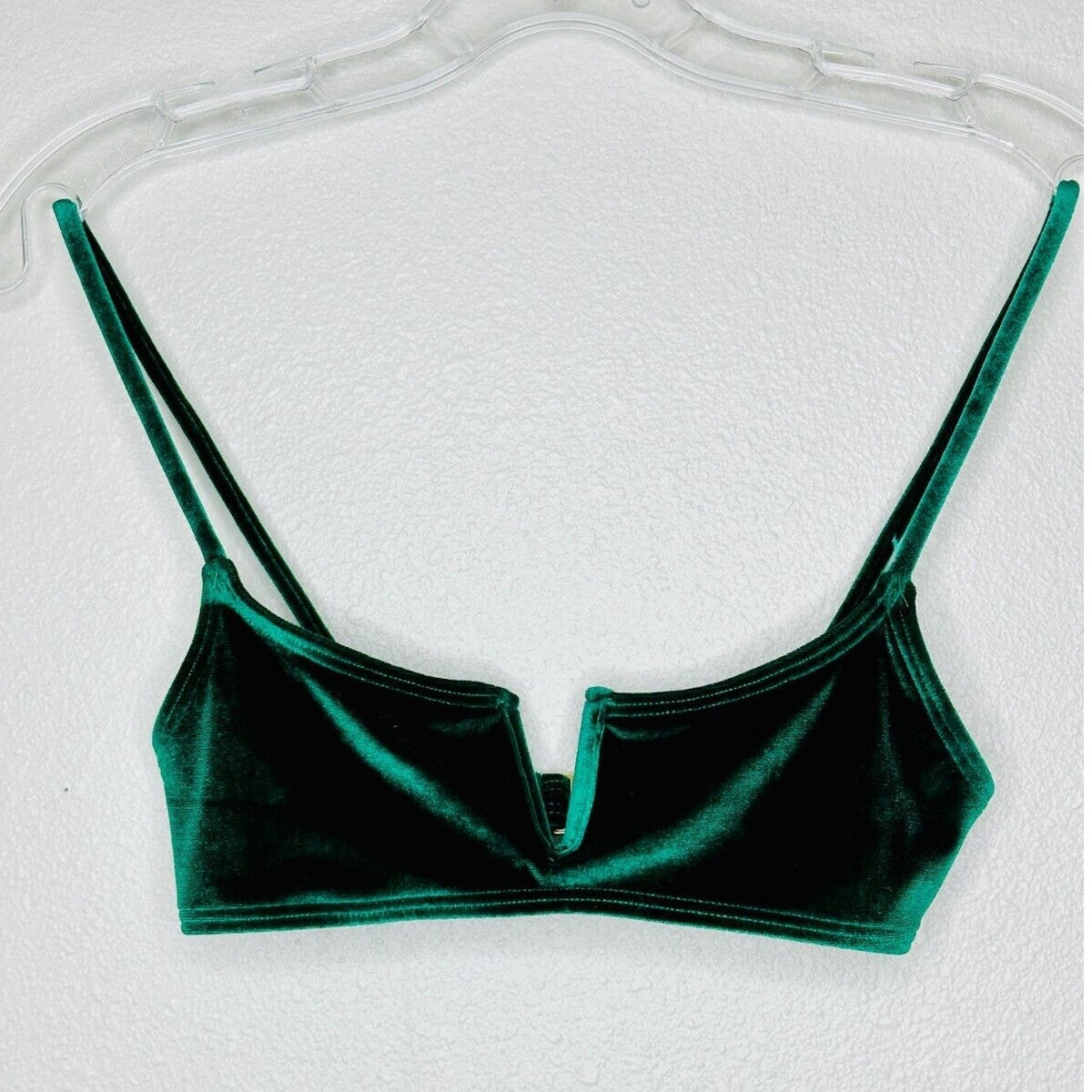 South Beach Forest Green Jade Velvet V-Cutout Bikini Top Gold Hardware 6