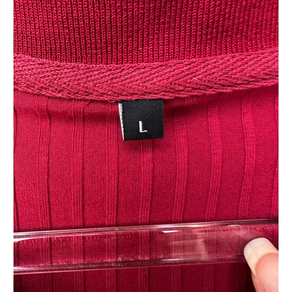 Men’s Red Ribbed Knit Polo Shirt Short Sleeve Size L