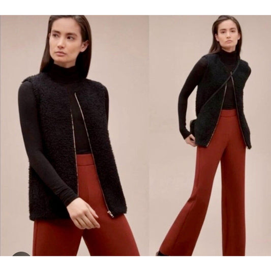 Aritzia Wilfred Chatou Fuzzy Faux Fur Fleece Sherpa Black Front Zip Vest Small