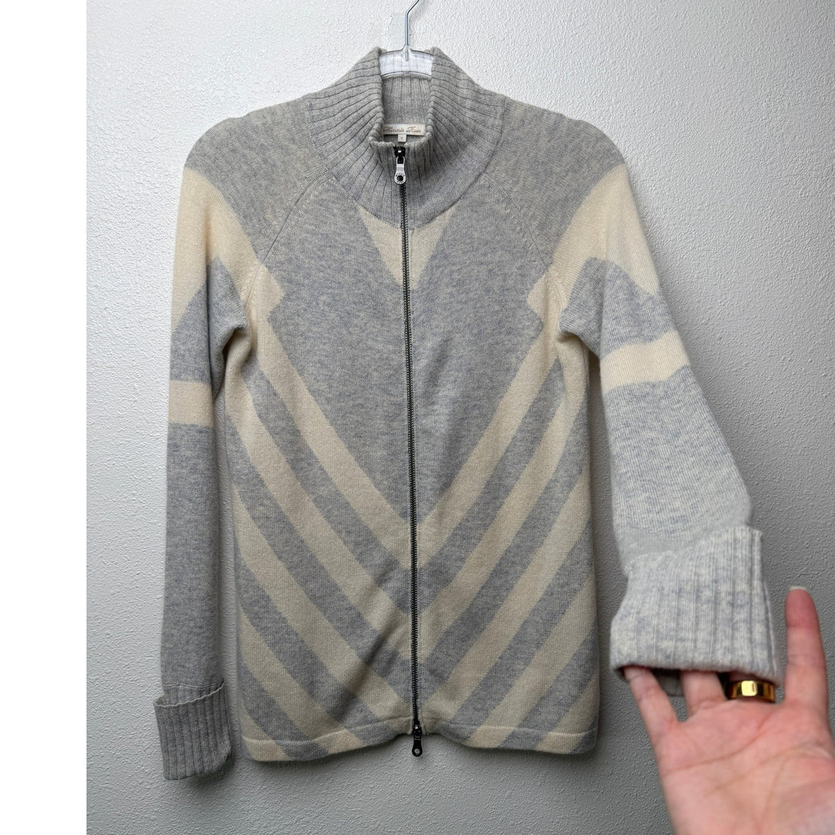 Minnie Rose Gray Ivory Cashmere Zip Cardigan Women S