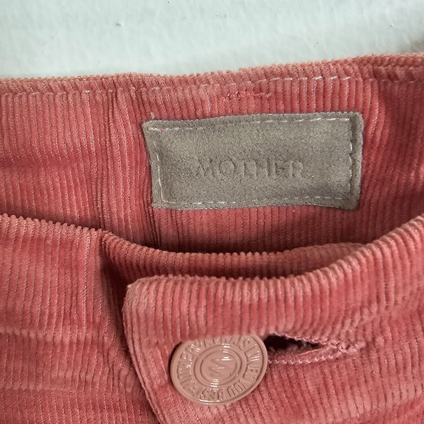 MOTHER Hopscotch Pink Looker Ankle Chew Corduroy Denim High Rise Skinny Jeans 29