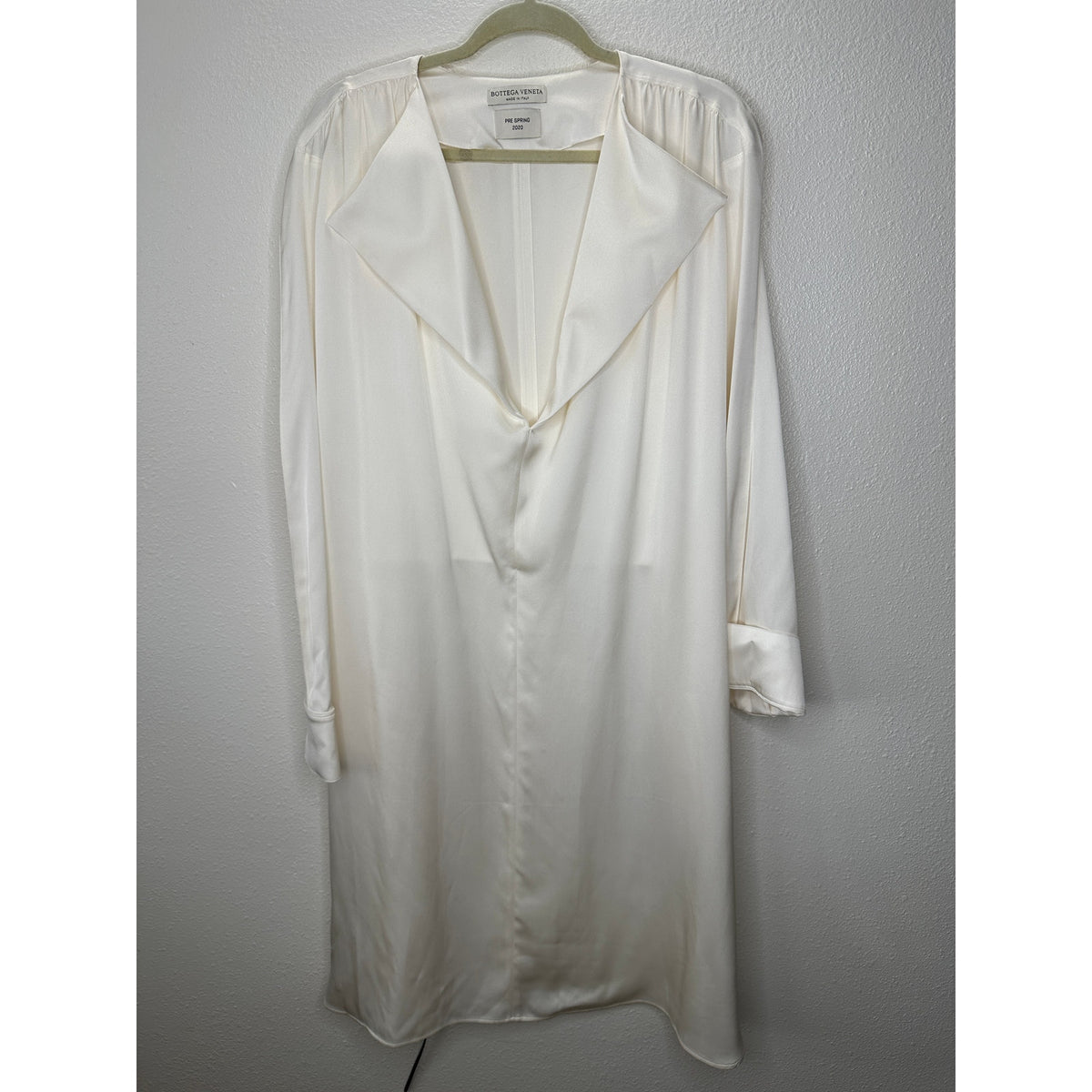 NWT Bottega Veneta Cream Silk Long Sleeve Spread Collar Belted Dress 46 / L