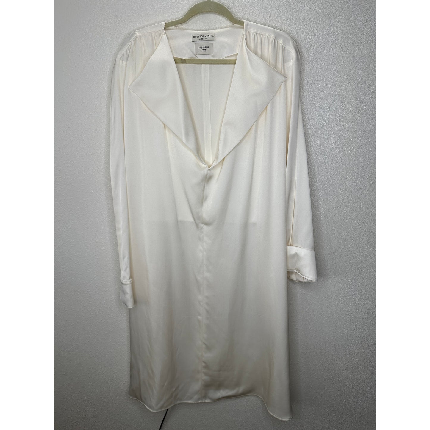 NWT Bottega Veneta Cream Silk Long Sleeve Spread Collar Belted Dress 46 / L