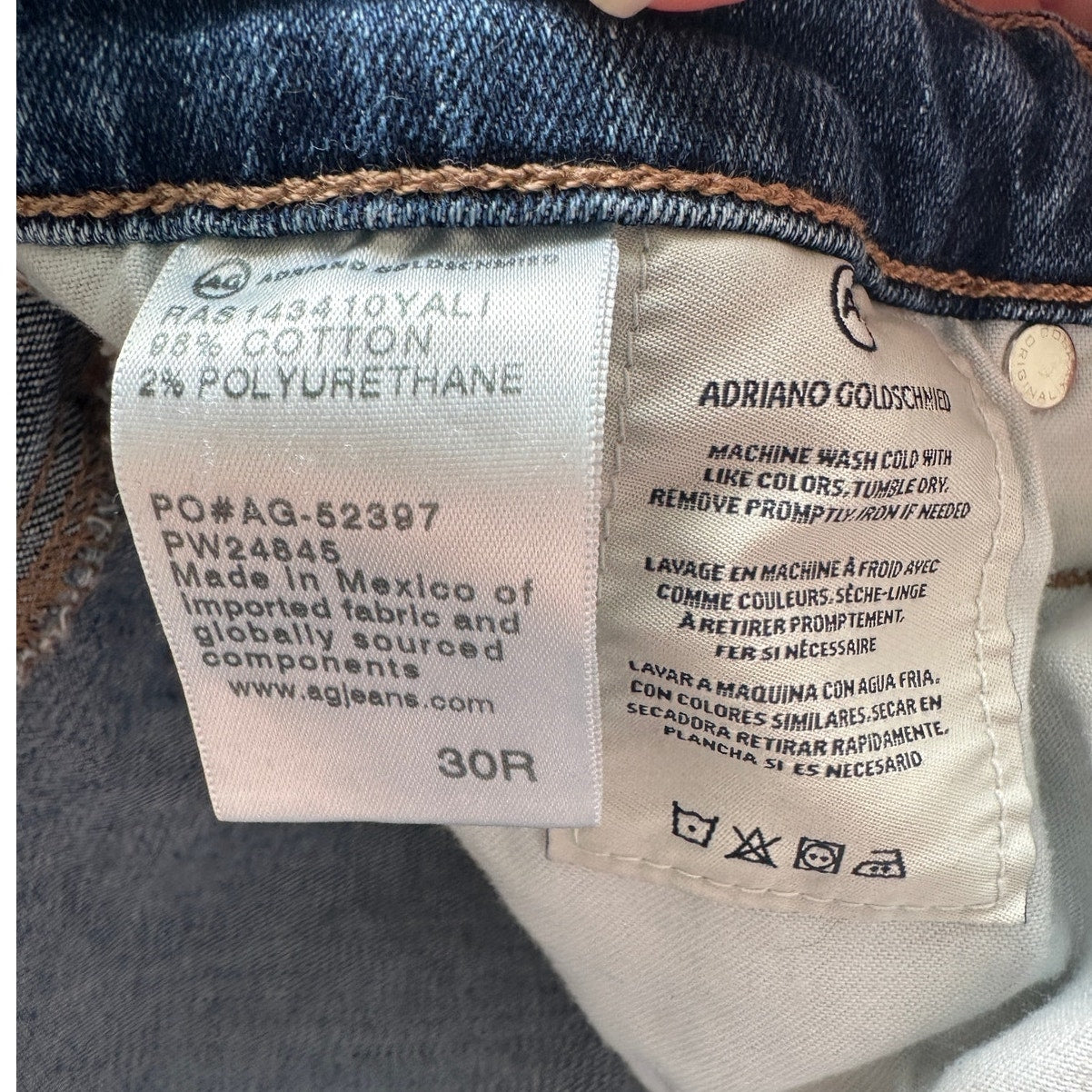 AG Medium Dark Wash Prima Cigarette Leg Whiskered Jeans 30R