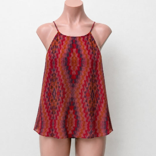 Allison Joy Alina Halter Firebrick Red Orange & Gray Aztec Sleeveless Top XS