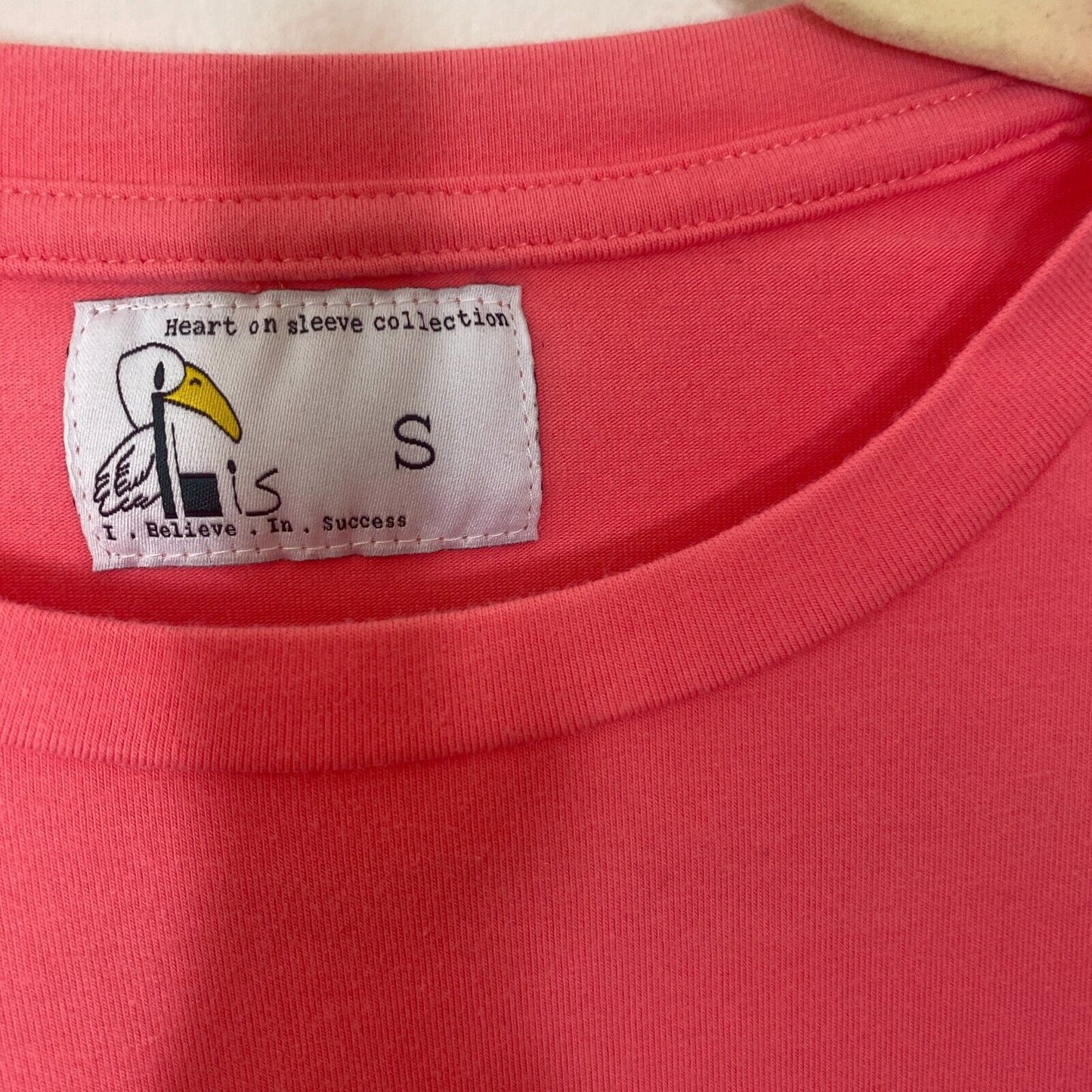 RARE Ibis Heart On Sleeve Collection Pink Coral Tee Long Sleeve Fine Cotton SM