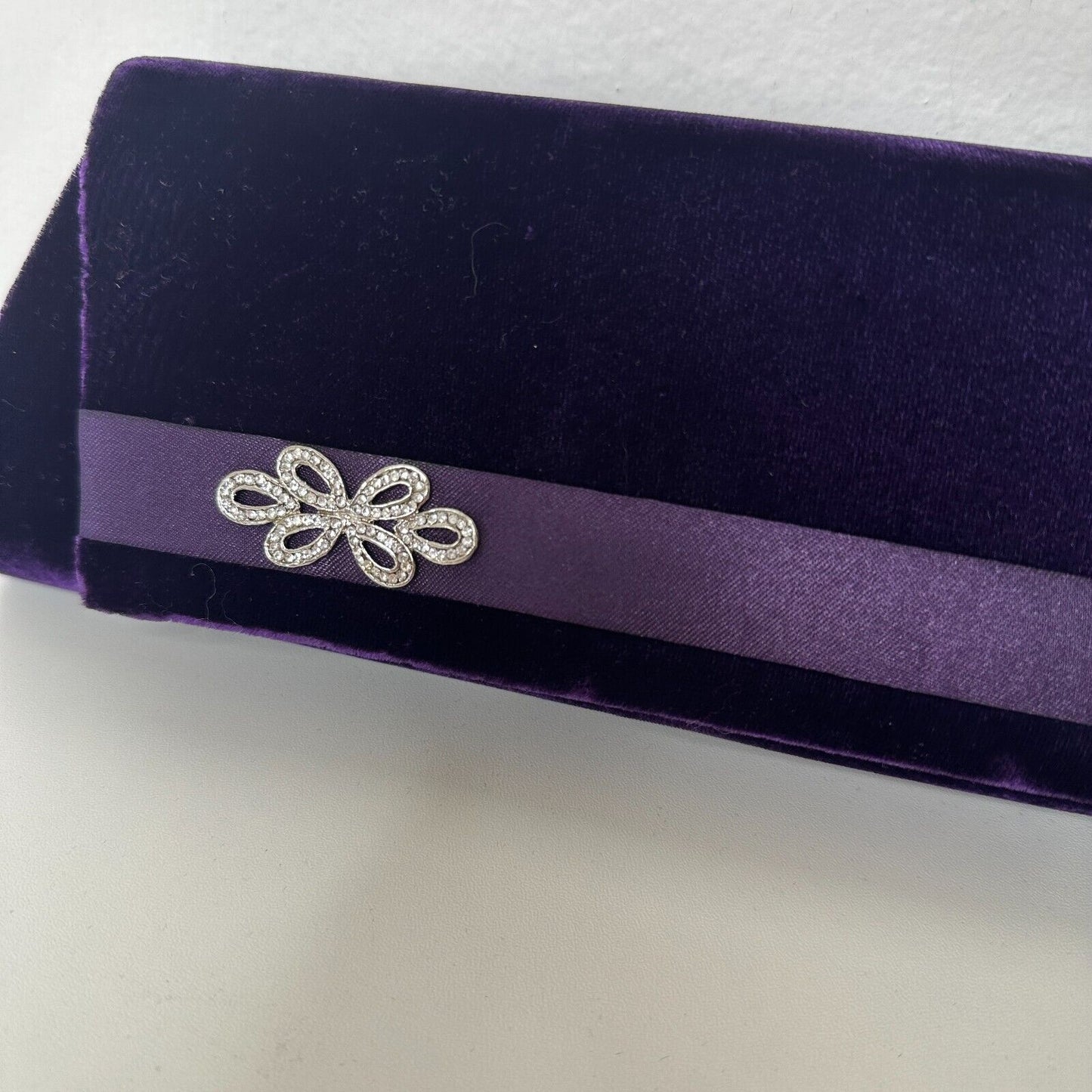 Savannah Purple Velour Clutch Rhinestone Embellished Hidden Rope Strap Clutch