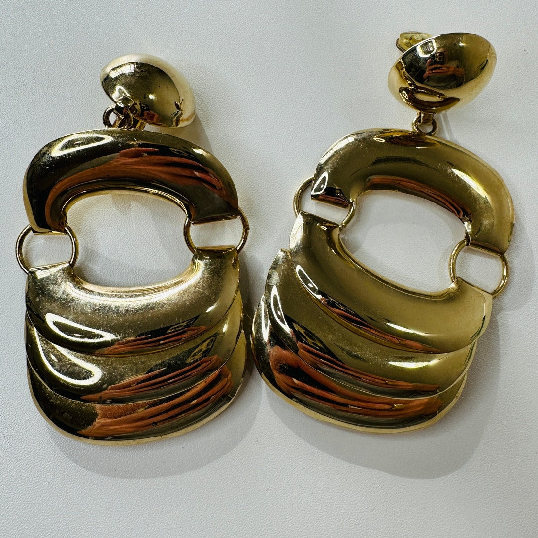 Vintage 80's Gold Chunky Dangle Clip-On Earrings