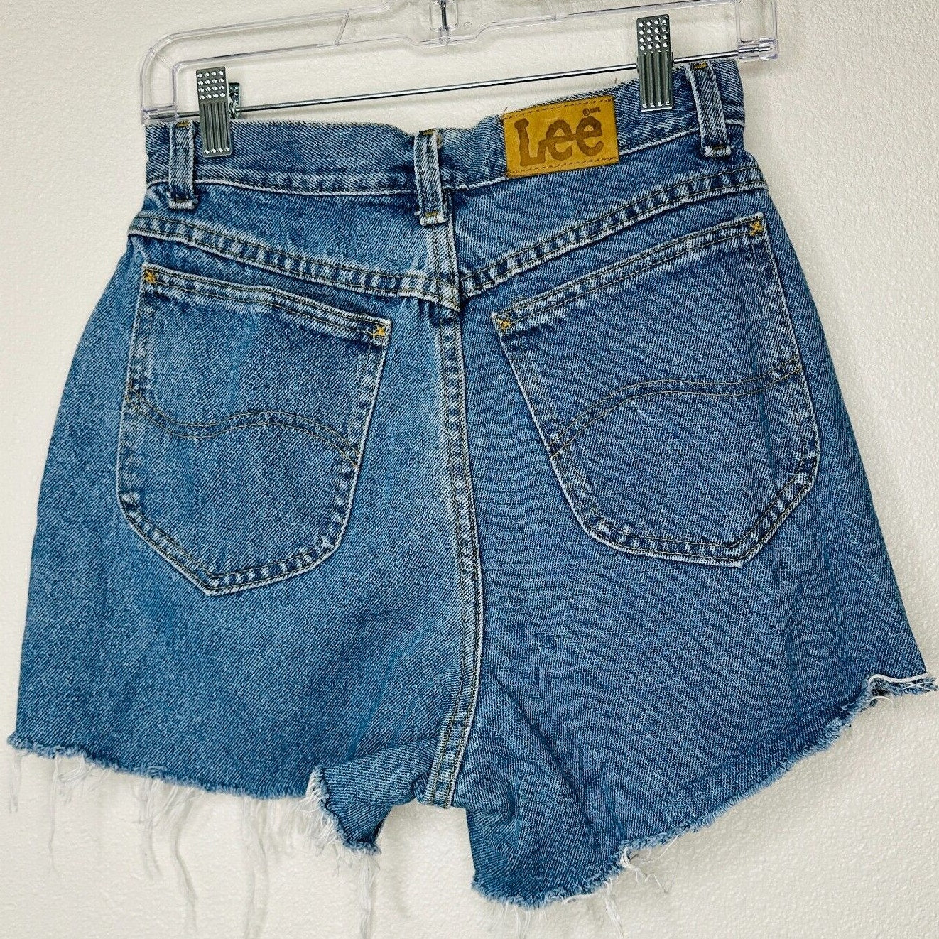 Lee Light Medium Blue Wash High Waist Raw Hem High Rise Jean Shorts 10