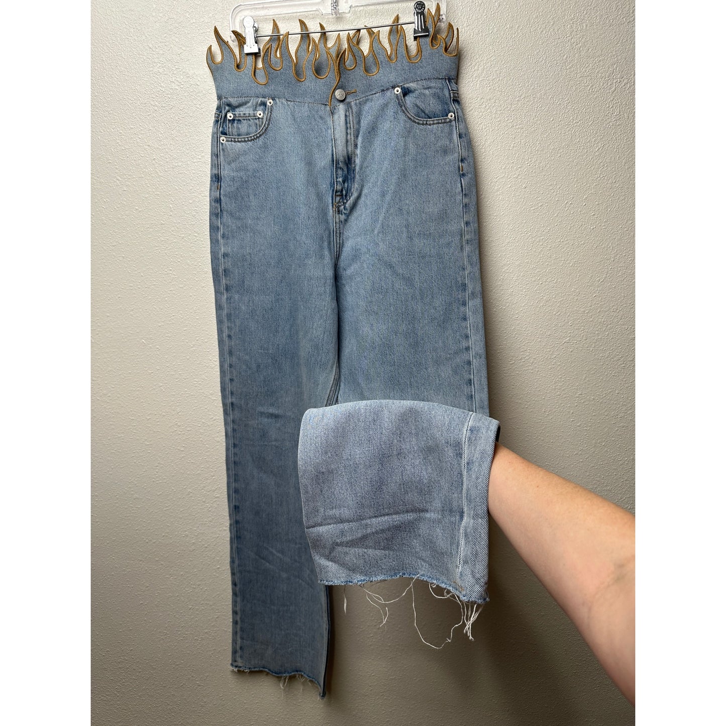 NWOT FUCKBOY MENTALITY Hot Flame Day Jeans Light Wash Gold Mens 36x32