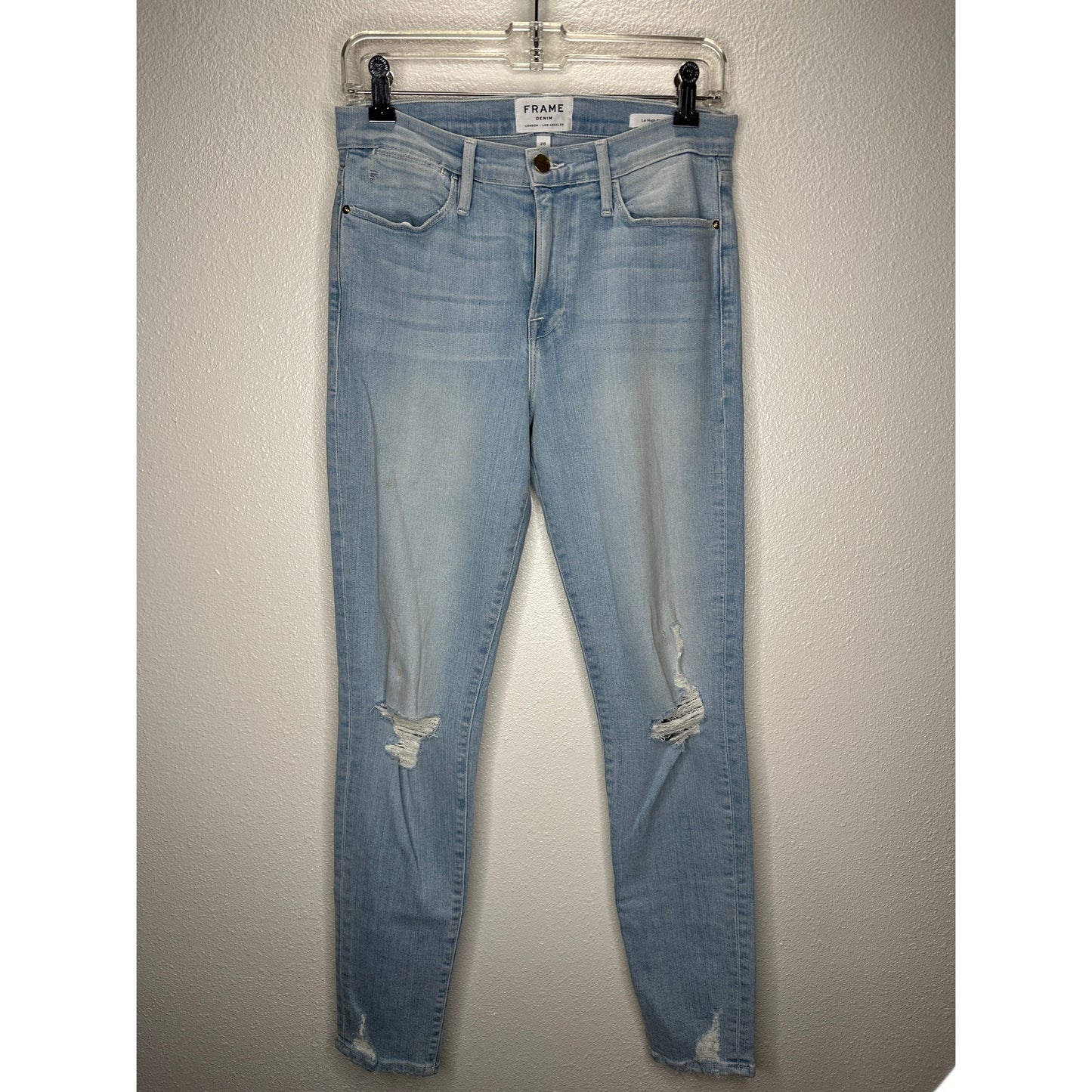Frame Light Blue Wash Distressed Le High Skinny in Rush Jeans 28
