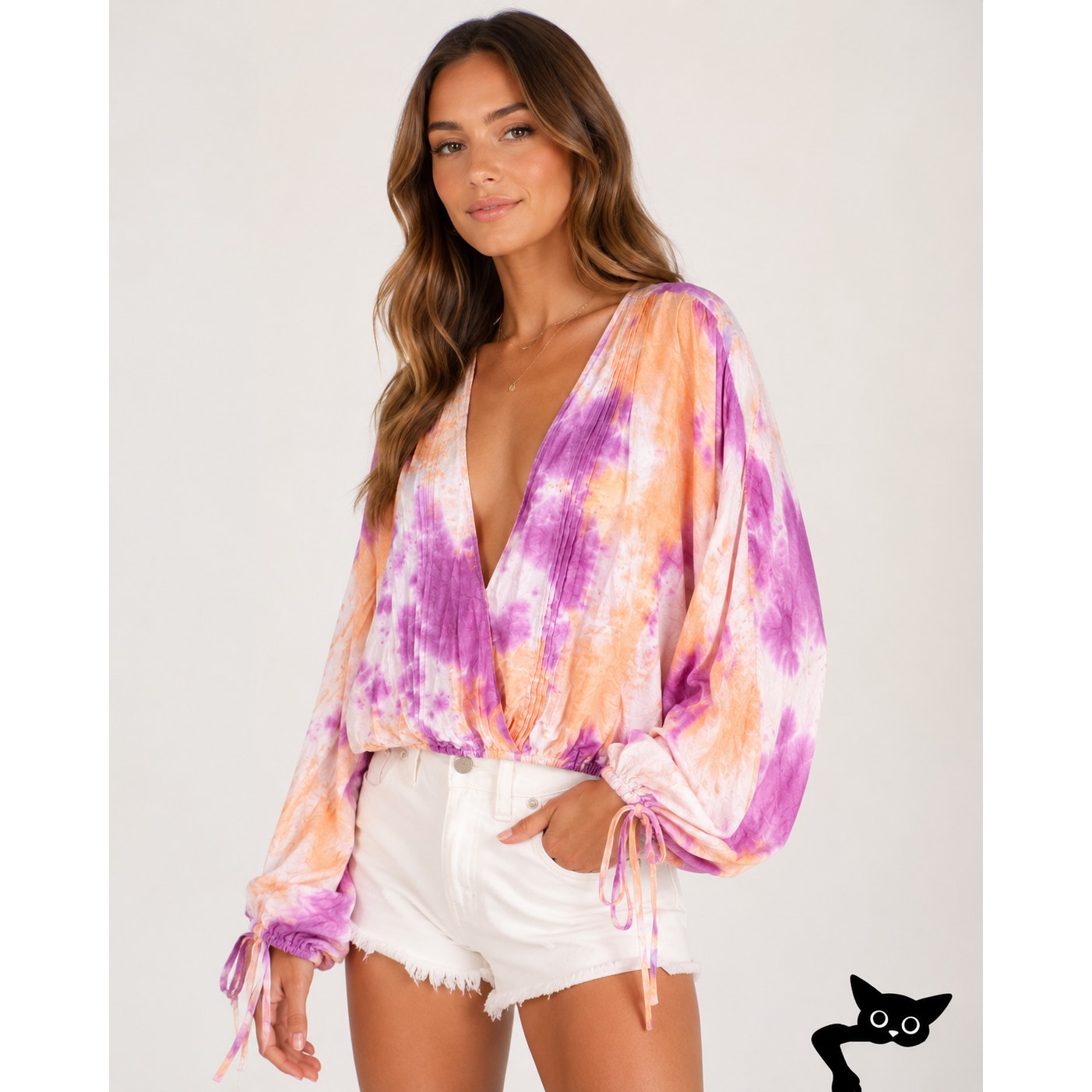 Revolve Tularosa Dolce Deep-V Pastel Tie Dye Pintuck Top Cuff Ties Medium