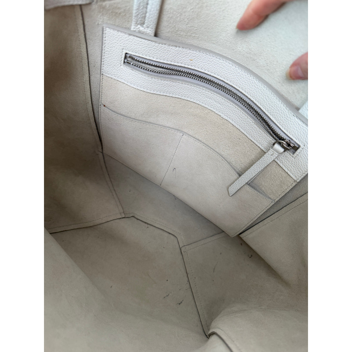 Celine Medium Cabas Phantom Ivory Grained Calfskin Leather Tote Bag