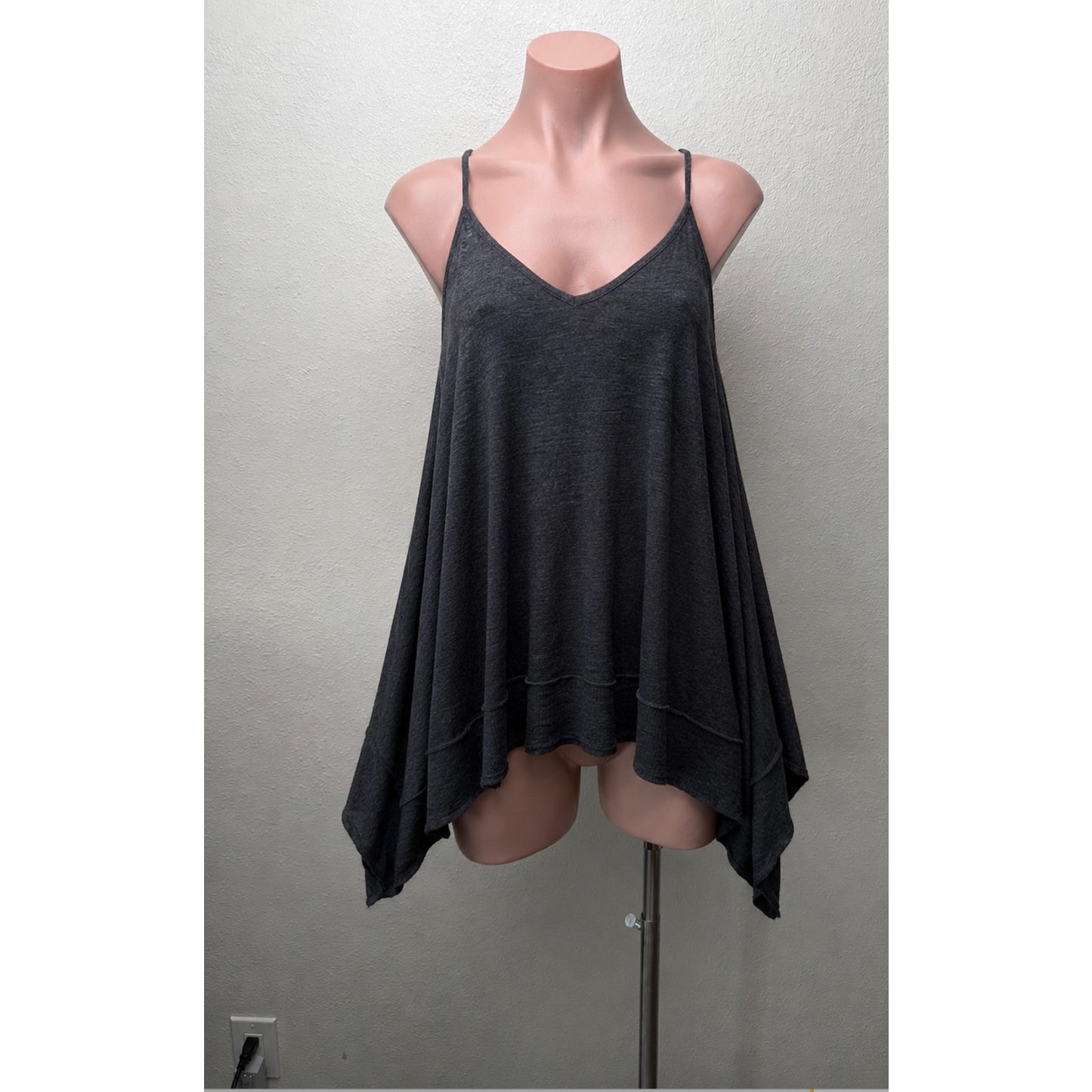 NWT We The Free Dark Gray Spaghetti Strap Flowy Knit Tunic Top XS