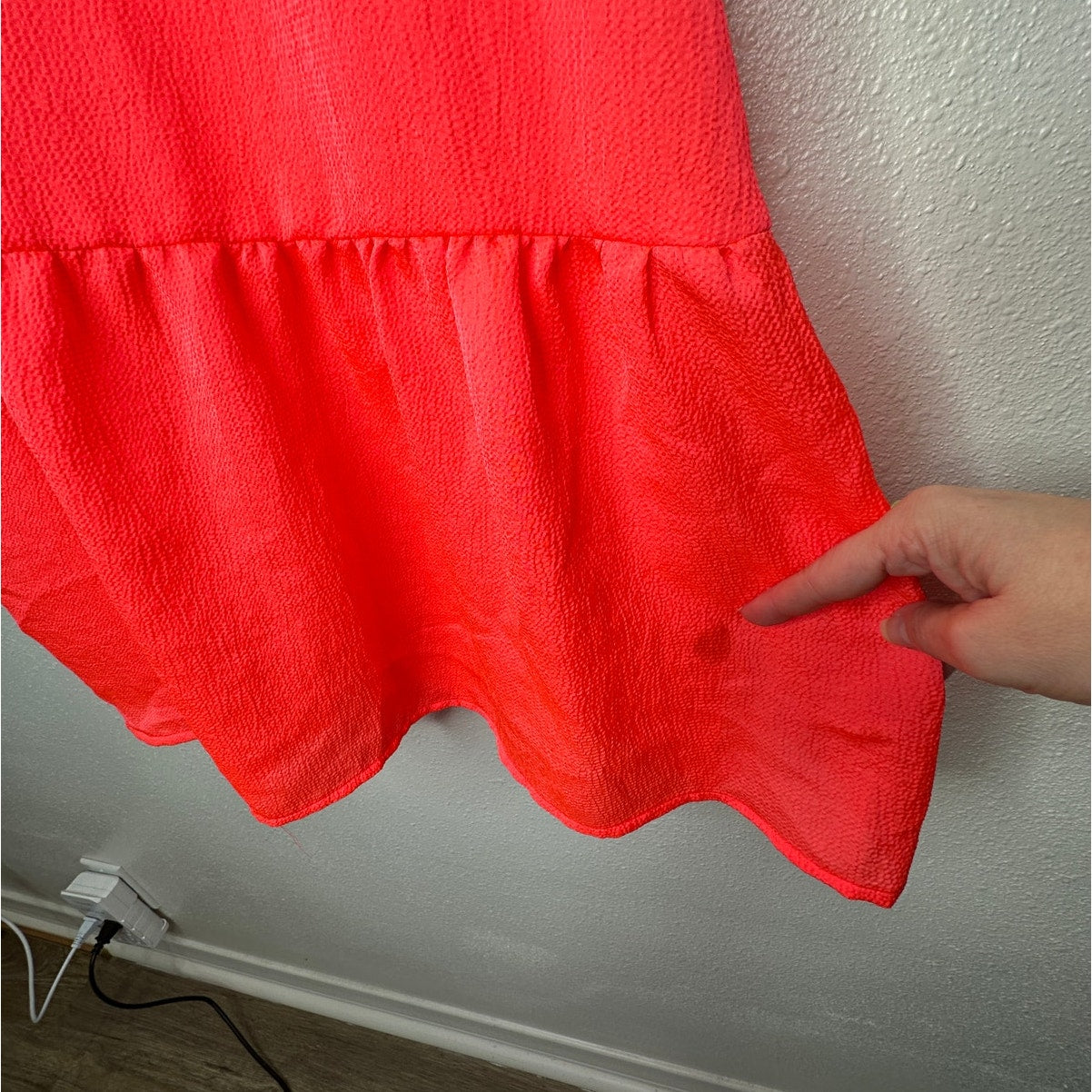 Comptoir Des Cotonniers Florescent Orange Round Neck Cap Sleeve Ruffle Dress 40 / 8