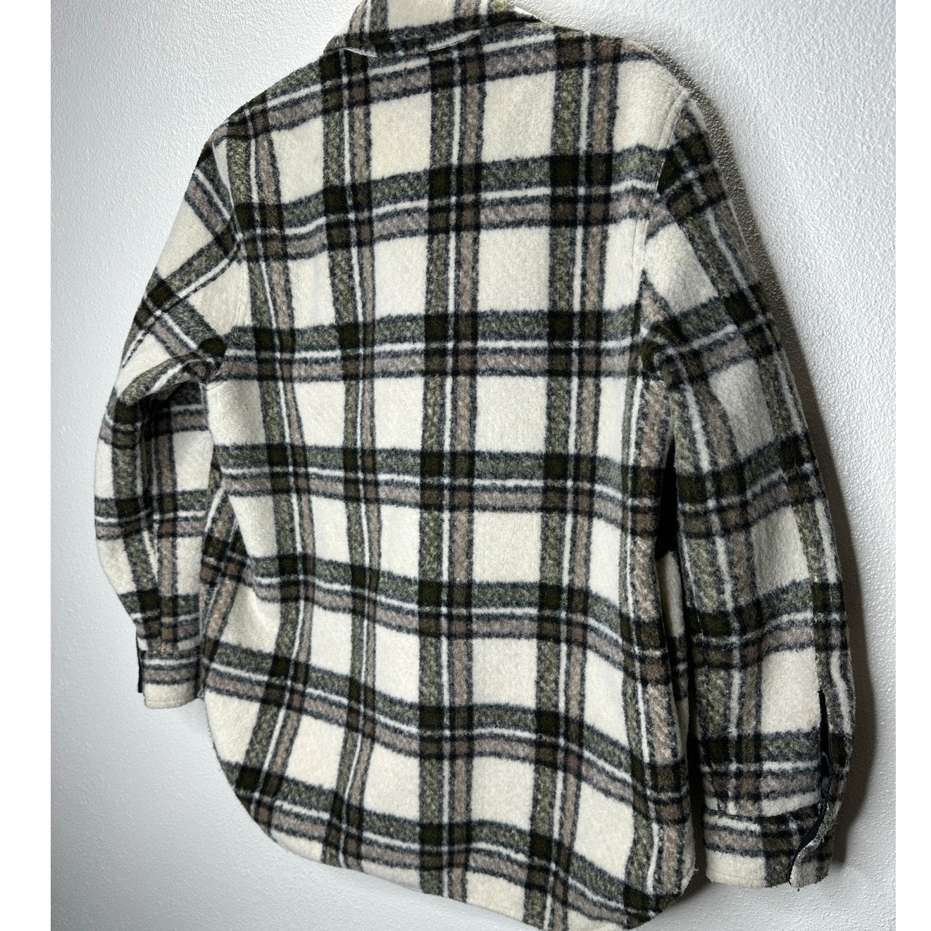 Blank NYC Cream Brown Plaid Snap Button Collared Shacket S