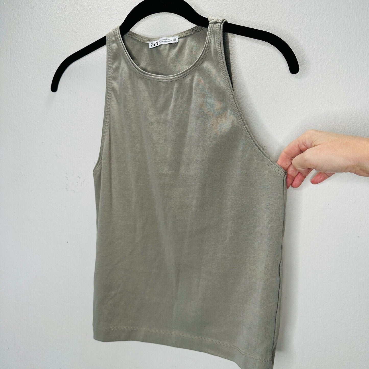 Zara Sand Color High Neck Sleeveless Stretch Tank Top Med