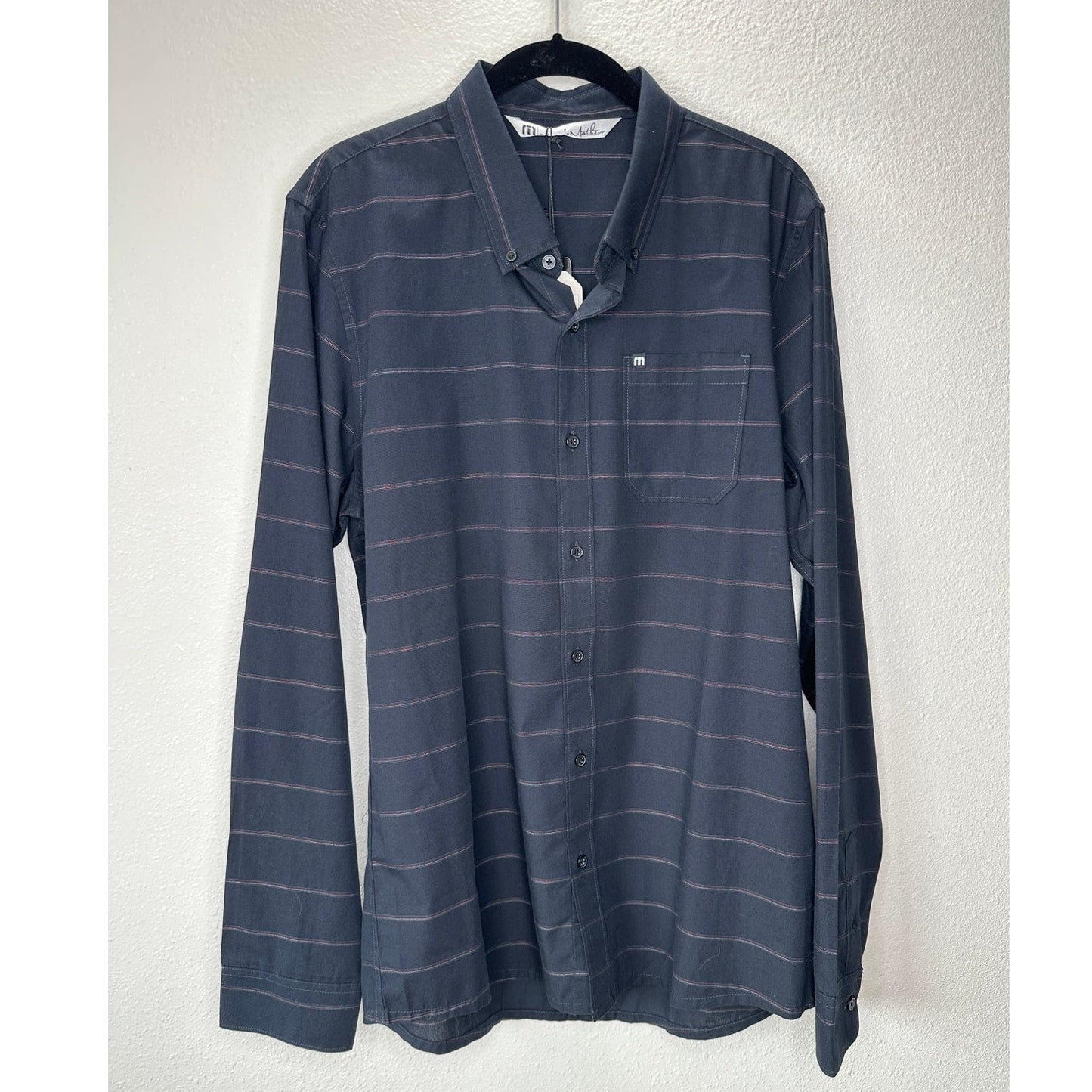 NWT Travis Matthew Black Striped The Crimp Long Sleeve Button Shirt L