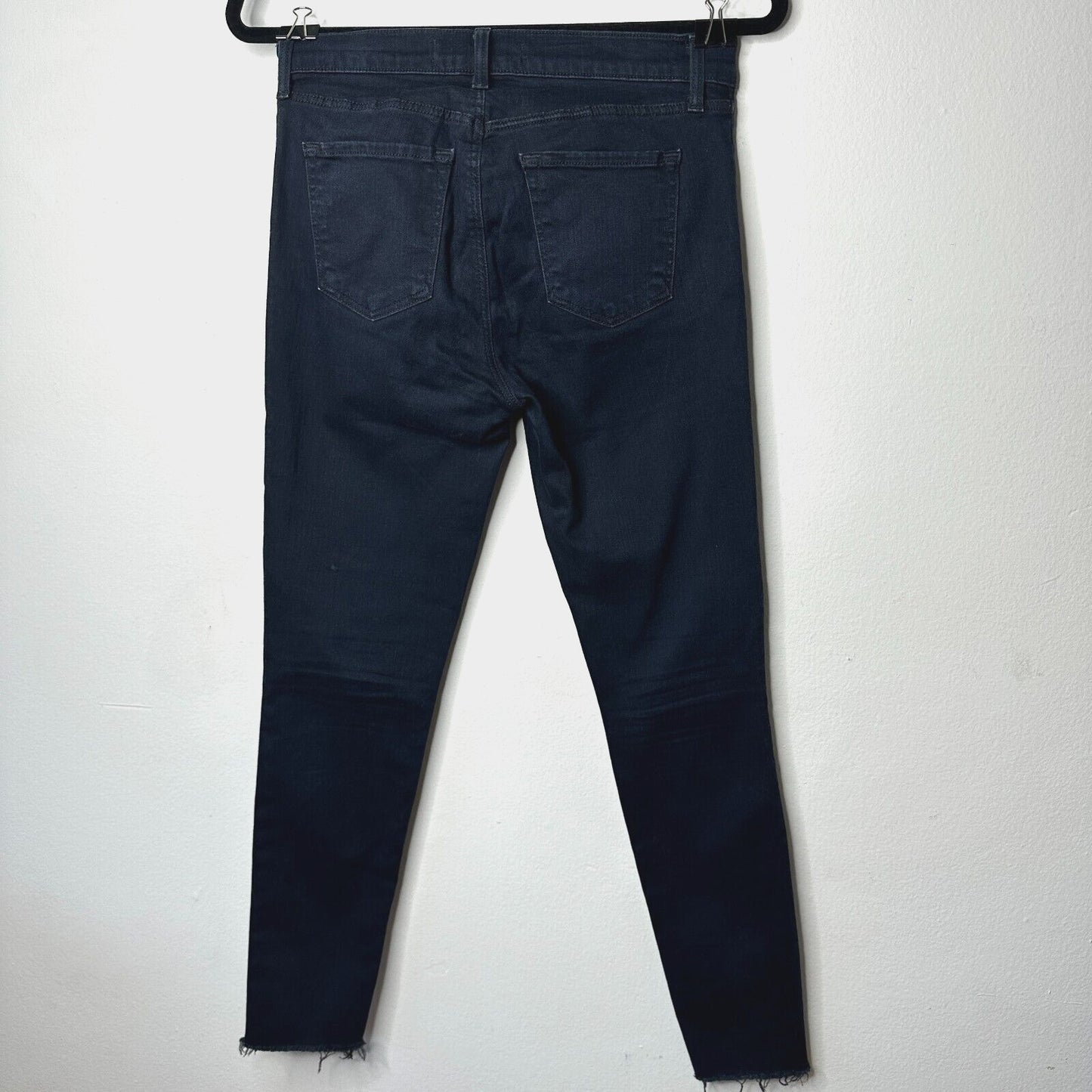 J Brand Crop Raw Hem Mid Rise Super Skinny Dark Blue Mercy Distressed Jeans 27