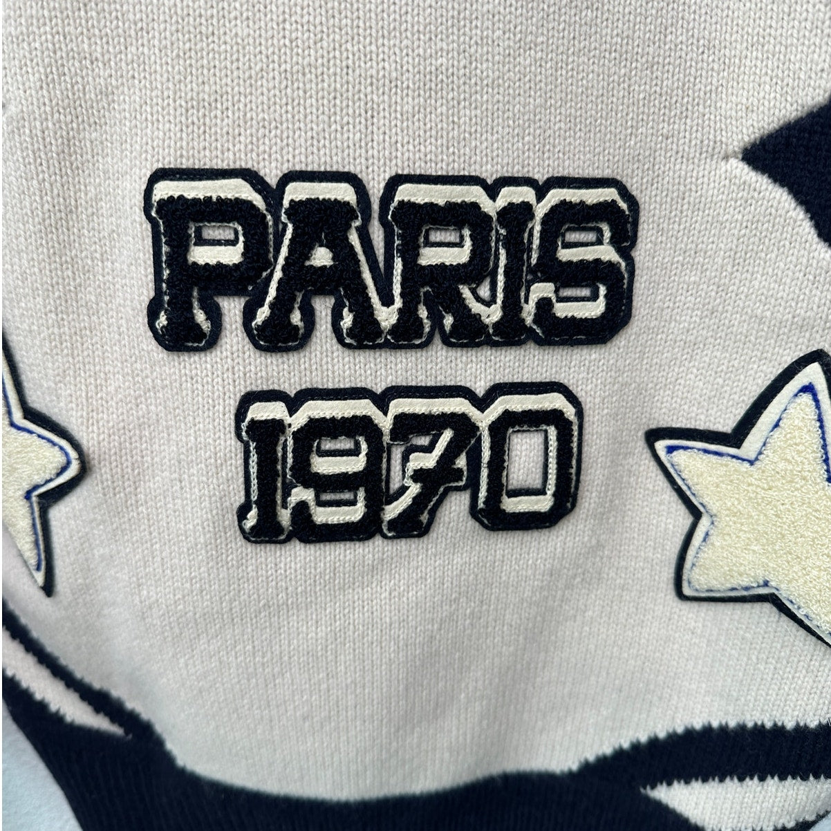 KENZO Paris Tiger Graphic V-Neck Sweater Off White Navy Size M