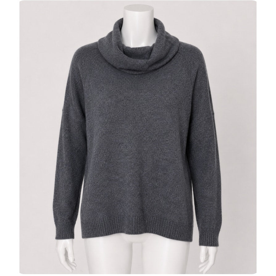 Three Dots 100% Cashmere Carbon Gray Boxy Turtle Neck Long Sleeve Sweater Small