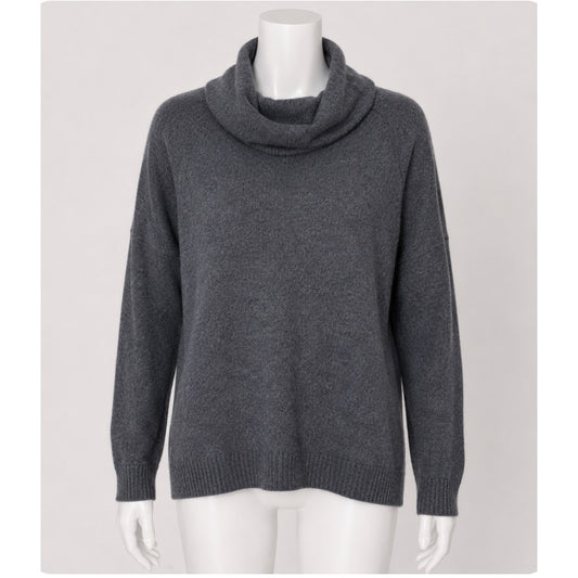Three Dots 100% Cashmere Carbon Gray Boxy Turtle Neck Long Sleeve Sweater Small