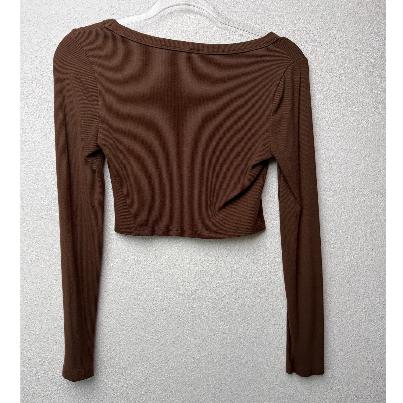 SHEIN Brown Ribbed Long Sleeve Square Neck Crop Top Size L