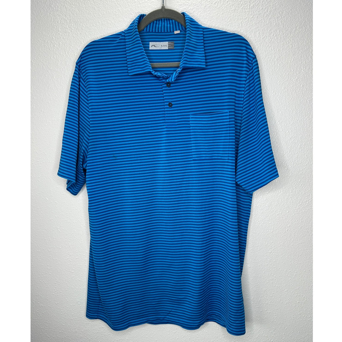KJUS Polo Golf Shirt Medium Blue Striped Short Sleeve UPF30+  L / 52