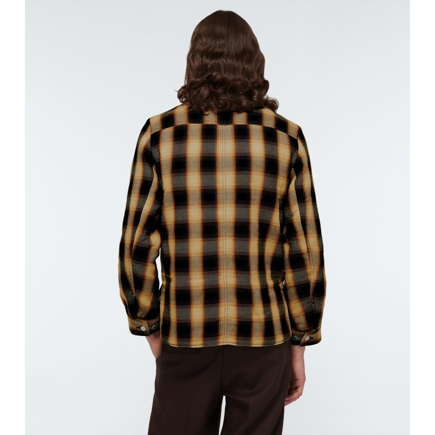 Dries Van Noten Butter Yellow Brown & Black Plaid Flannel Overshirt L