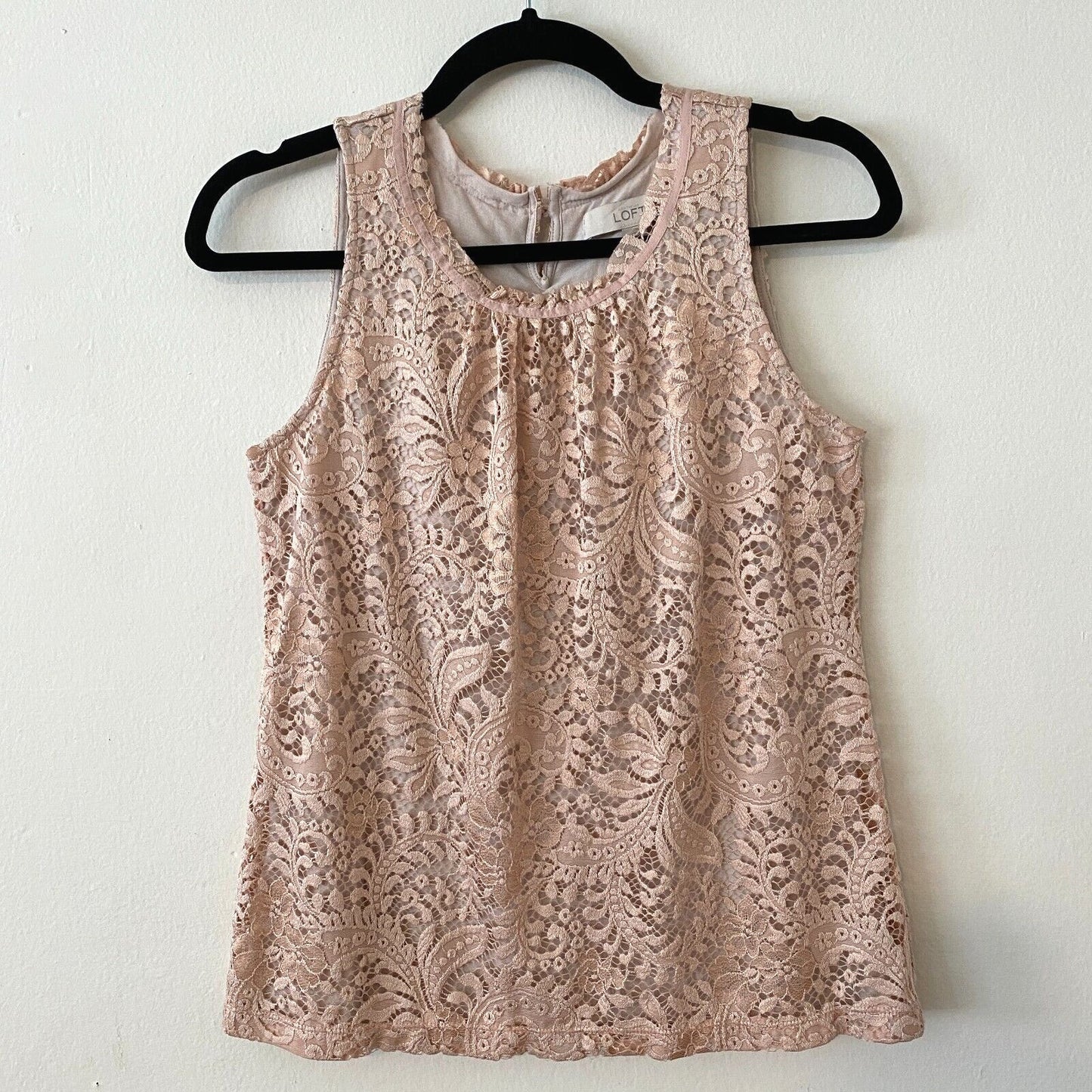 LOFT Flowy Dusty-Rose Floral Lace Lined Sleeveless Blouse Key Hole Back XSP