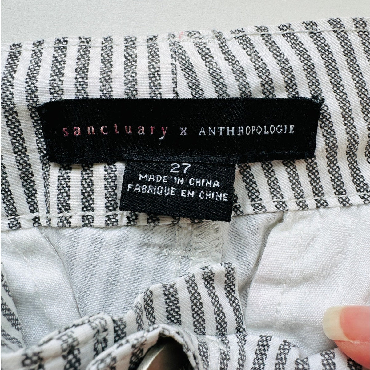 Sanctuary White & Gray Striped Cropped Utility Trouser Pant Cinched Ankle 27