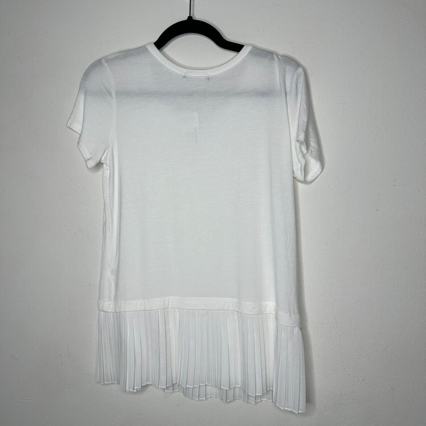 NWT Cha Cha Vente Ivory Sheer Pleated-Hem Short Sleeve Scoop Neck Blouse PM