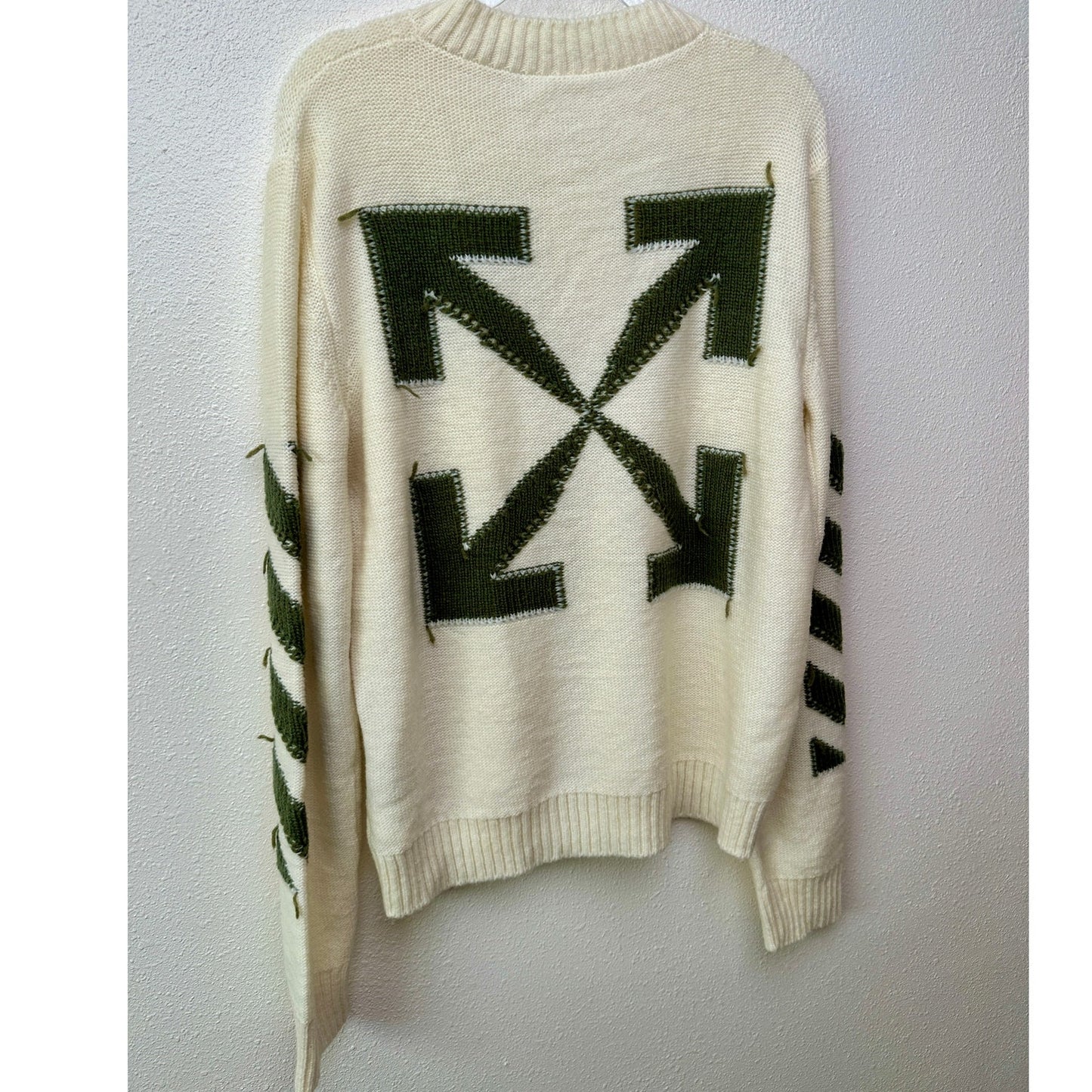 Off-White Reverse Arrow Diag Knit Crew Sweater White / Green