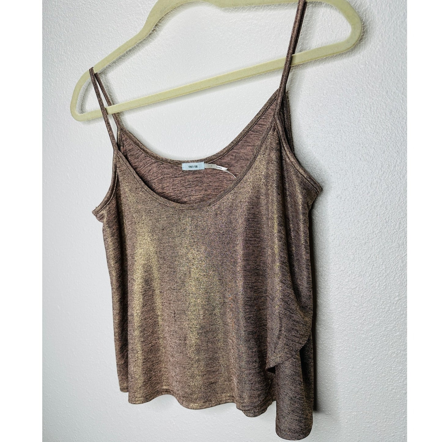 Kimchi Blue Gold Bronze Metallic Round Neck Flowy Tank Top S