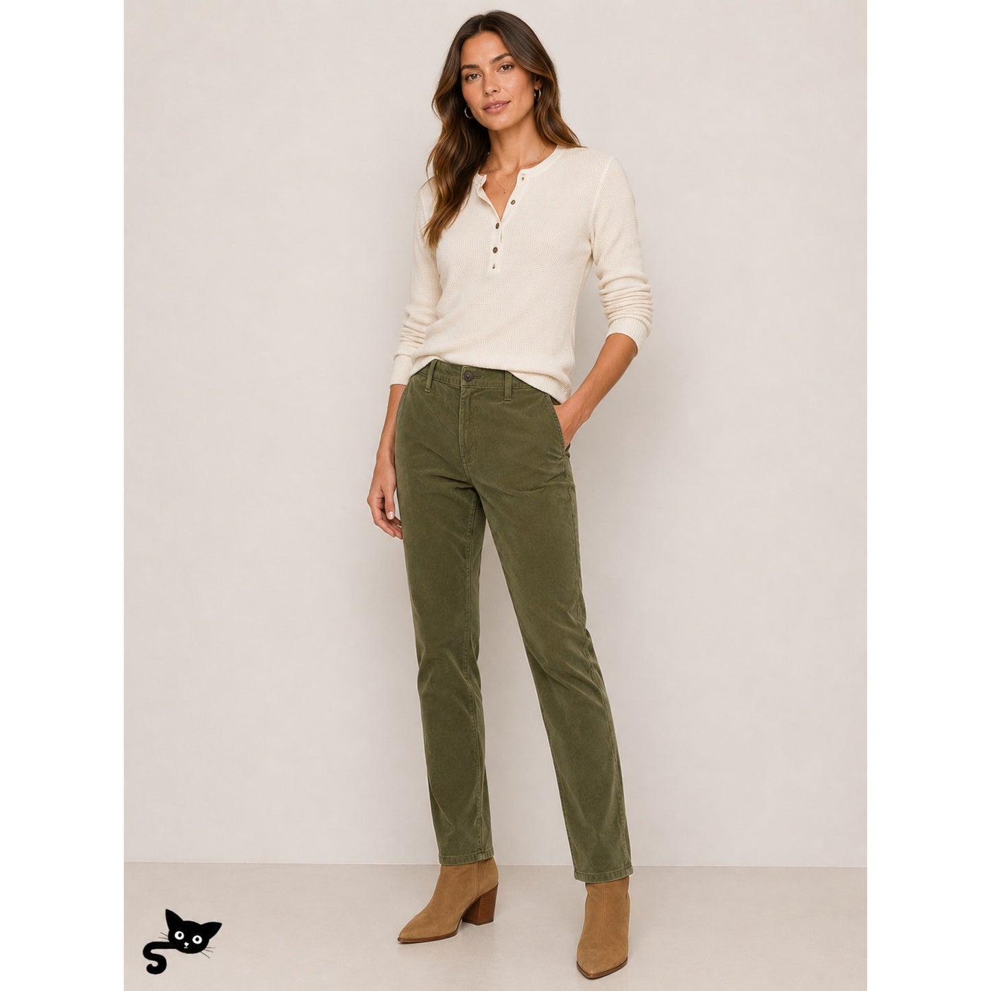 AG Adriano Goldschmied Caden Tailored Corduroy Trousers Olive Green Women’s 31R