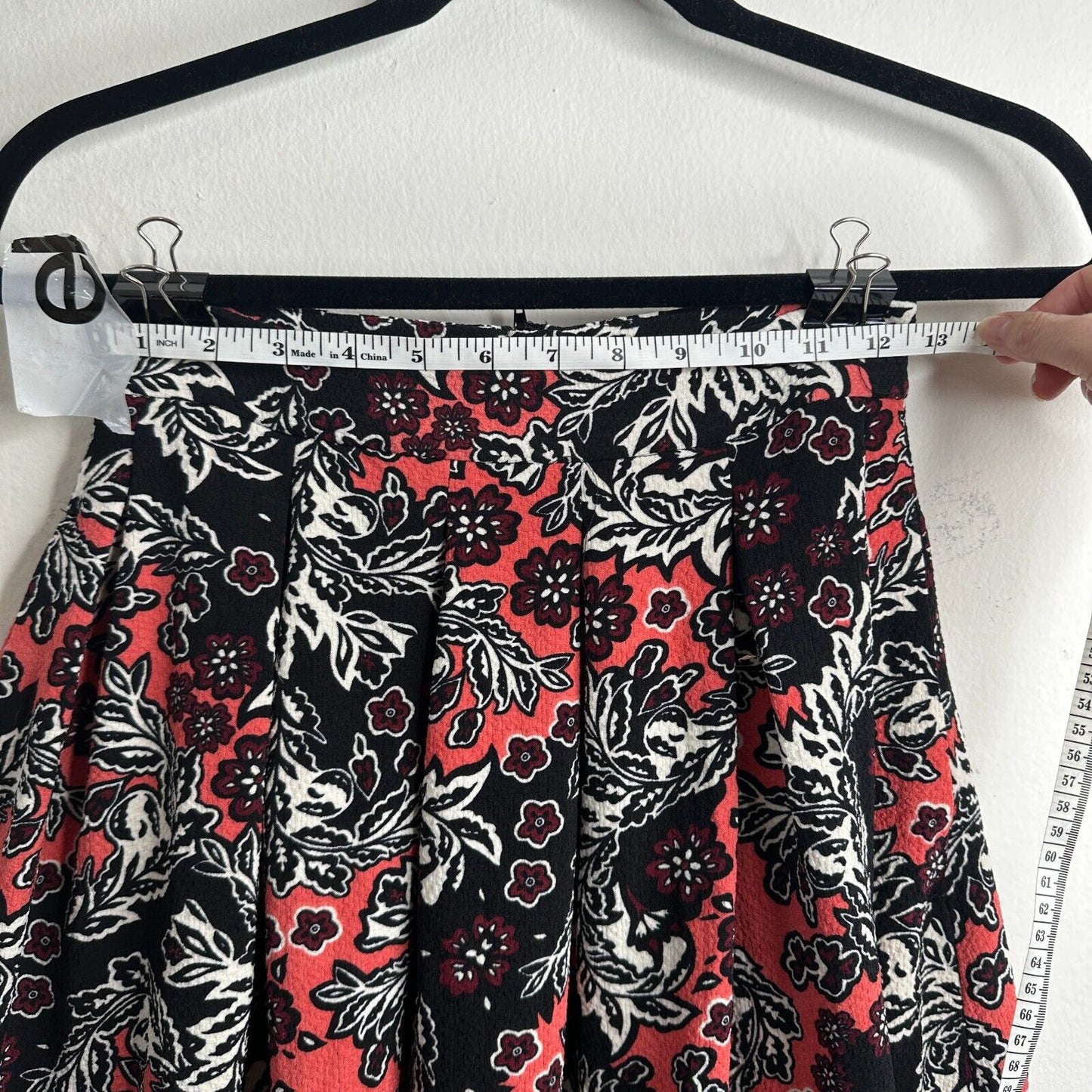 NWT H&M Flare Floral Print Peach Black & White Pleated Midi-Skirt Pockets 2