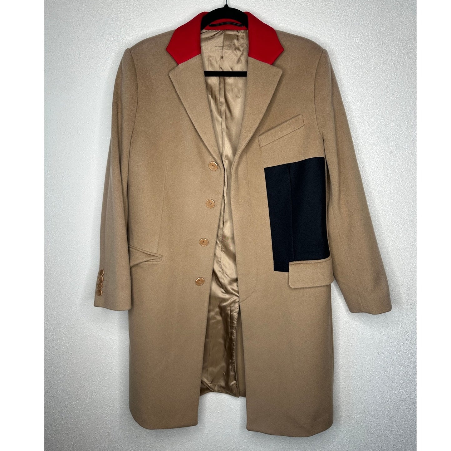 Givenchy Camel Tan Wool & Cashmere Blend Color Block Overcoat 48 / XXL