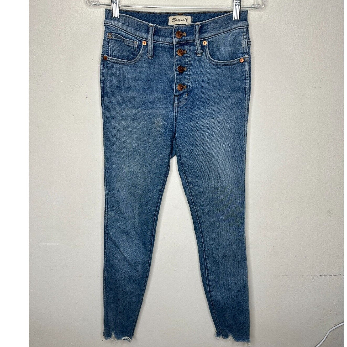 Madewell Medium wash 10" High Rise Skinny Button Fly Raw Hem Jeans 26