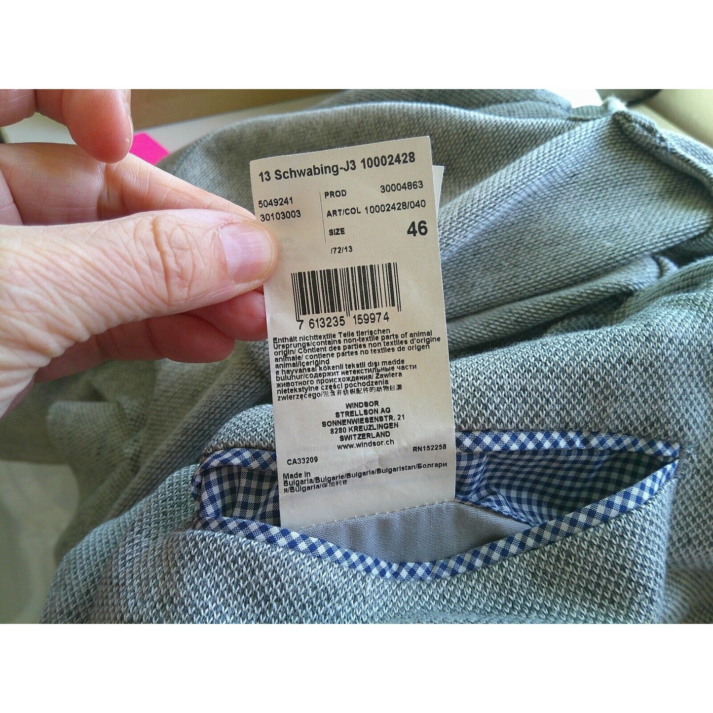 Windsor Blue Tweed with Sage Green Suede Neckline Pockets Patch Elbow Jacket 46