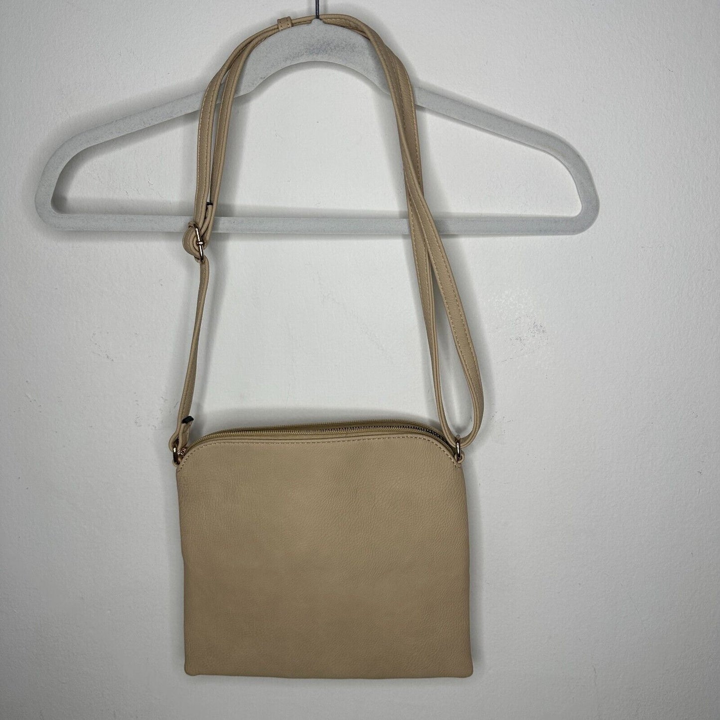 Desert Sand Tan and Gold Crossbody Bag Tassel Blue White Striped Interior Strap