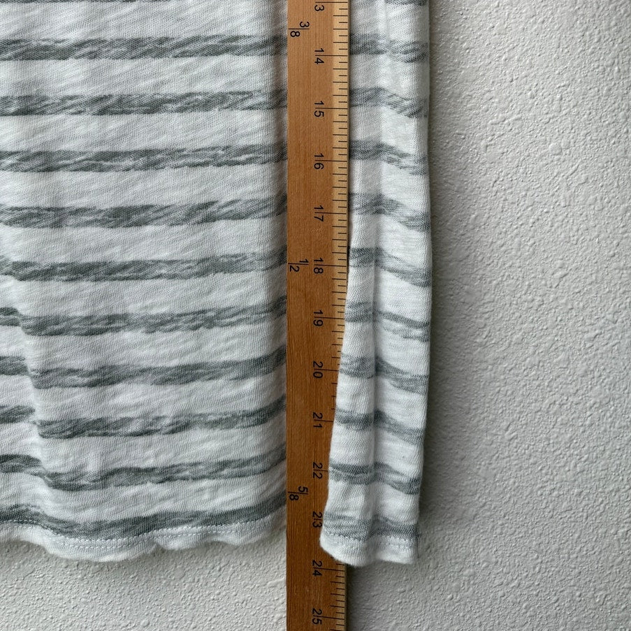 ATM Cream and Green Gray Striped Round Neck Short Sleeve T-shirt