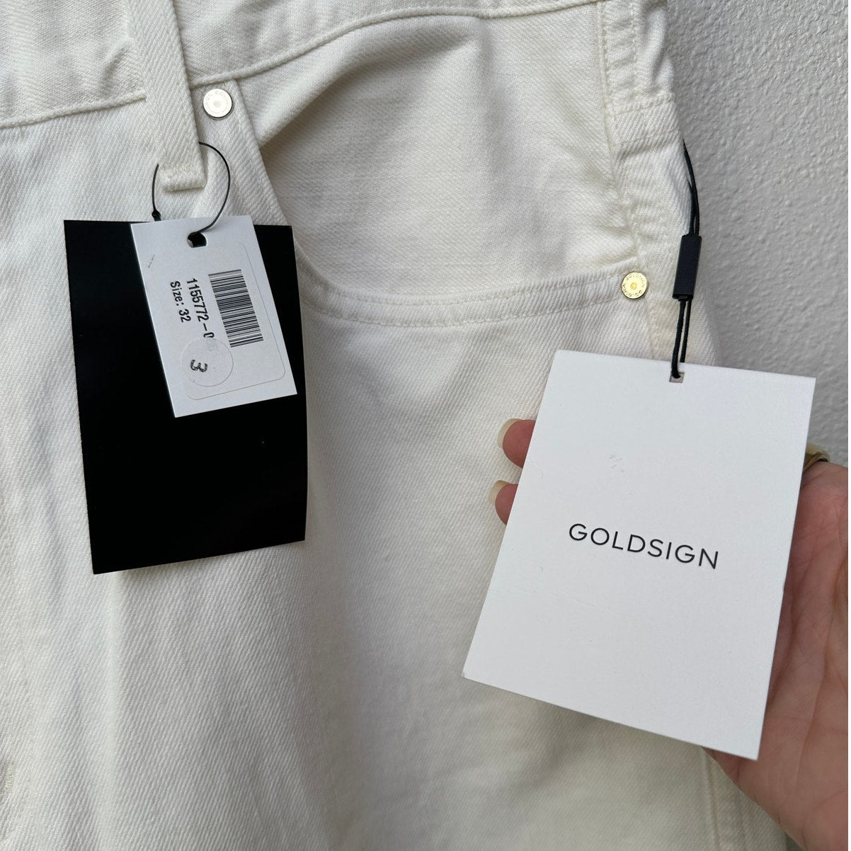 NWT Goldsign The A Jean Pressed Pearl Ivory Jeans 32